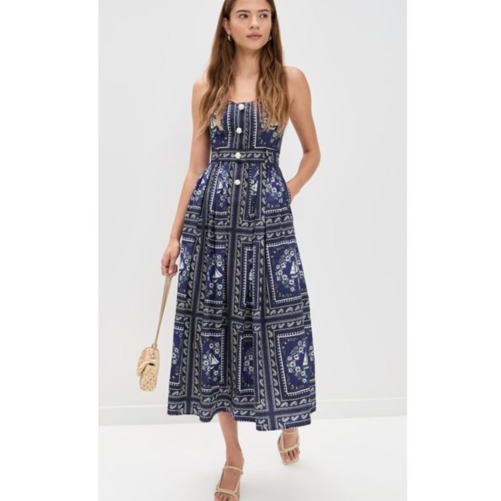 Hunter Bell Maxi Dress Size 6 Cleo Bon Voyage Blue Sailboat Nautical Coastal NWT